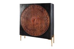 Massives Highboard MANDALA 120cm Mangoholz mit 3D Schnitzereien schwarz goldene Füße