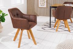 Design Stuhl LOFT antik braun Microfaser drehbar massiv Buchenholz mit Armlehne
