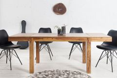 Massiver Holz Esstisch PURE 120-200cm braun Sheesham stone finish mit Ansteckplatten
