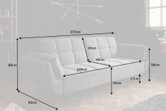 Retro Schlafsofa BOUTIQUE 215cm grau Samt 3-Sitzer mit schwarzen Füßen