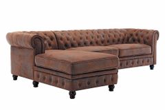 Design Ecksofa CHESTERFIELD 270cm antik braun Microfaser Federkern Ottomane links Vintage