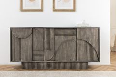 Design Sideboard ART DECO 170cm grau smoked Mangoholz massiv 3D-Front