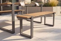 Moderne Outdoor Sitzbank TAMPA LOUNGE 125cm grau natur Aluminium Metall Holz-Design wetterfest