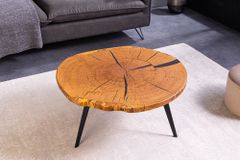 Runder Couchtisch ARBOR 75cm natur Eiche Massivholz schwarz Metall Beistelltisch