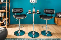 Retro Barhocker CLASSICO schwarz 115cm höhenverstellbar mit Lehne Walnussholz-Design