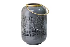 Deko Windlicht CANDLELIGHT 30cm grau Metall handmade Laterne