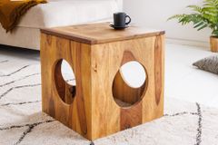 Massivholz Beistelltisch CUBUS 40cm Sheesham stone finish Hocker
