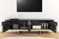 Massives TV-Board GATSBY 160cm schwarz gold Mangoholz Retro Lowboard