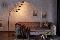 Design Bogenlampe FIVE LIGHTS 210cm schwarz gold Stehlampe mit Marmorfuß