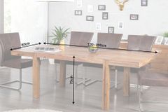 Massiver Holz Esstisch PURE 120-200cm braun Sheesham stone finish mit Ansteckplatten