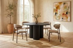Design Esstisch BABYLON 120cm schwarz Fischgrät Eiche rund mit drei Säulenfüßen