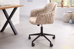 Höhenverstellbarer Design Bürostuhl EUPHORIA champagner greige Samt drehbar Ziersteppung
