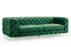 Chesterfield 3-Sitzer Sofa MODERN BAROCK 235cm smaragdgrün Samt Federkern gold Metallfüße