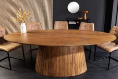 Ovaler Esstisch ART DECO 220cm braun smoked massives Mangoholz mit Säulenfuß
