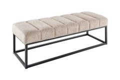 Design Sitzbank PETIT BEAUTÉ 110cm champagner greige Bouclé schwarzes Metallgestell