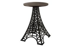 Runder Bartisch PARIS LOFT 105cm dunkelbraun Mangoholz Eiffelturm-Design
