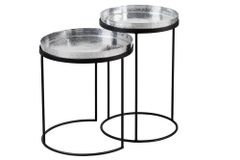Design 2er Set Beistelltisch ELEMENTS 55cm silber Hammerschlag handmade rund