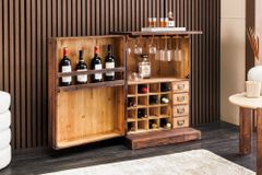 Design Barschrank BODEGA 90cm natur Pinienholz Weinregal Glashalter Schubladen