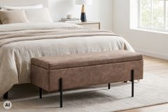 Truhenbank LOFT 100cm antik taupe Microfaser Sitzbank mit Stauraum Metall schwarz