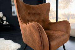 Design XL Sessel AMSTERDAM antik braun Microfaser schwarze Metallbeine