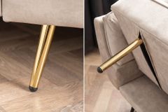 Retro Schlafsofa BOUTIQUE 215cm champagner beige Samt 3-Sitzer mit goldenen Füßen