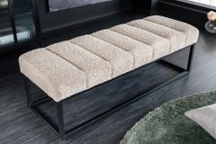 Design Sitzbank PETIT BEAUTÉ 110cm champagner greige Bouclé schwarzes Metallgestell