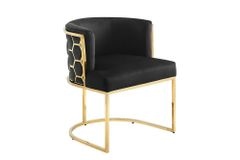 Stilvoller Stuhl ELEGANCE schwarz Samt gold Edelstahl mit Armlehne