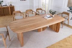Design Esstisch SCULPTURA 240cm natur Akazie Massivholz mit skulpturalem Wangenfuß