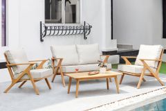 Wetterfestes Gartenlounge-Set COMFORT LINE natur beige Akazie 4-teilig inkl. Tisch