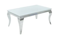 Eleganter Couchtisch MODERN BAROCK 100cm silber mit weißem Opalglas