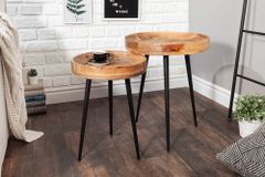 Massiver Beistelltisch PURE NATURE 45cm natur Mangoholz rund mit schwarzen Metallbeinen