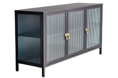 Modernes Sideboard AMSTERDAM 105cm schwarz gold Riffelglas Metall Vitrine Schrank