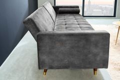 Modernes Schlafsofa COUTURE 200cm grau Microvelours 3-Sitzer Couch mit Schlaffunktion