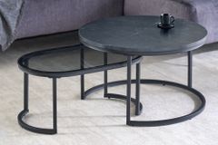 2er Set Couchtisch ELEGANCE 70cm graphit Marmor-Design Glas Metall rund oval