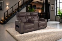 Elektrischer 2er Kinosessel HOLLYWOOD braun Kunstleder Relaxfunktion Getränkehalter