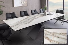 Ausziehbarer Esstisch EUPHORIA 180-220-260cm weiß Carrara Oro Keramik schwarz Metall