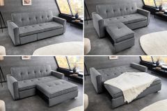 Ausziehbares Schlafsofa SMART 180cm grau Cord 2-Sitzer Couch mit Nosagfederung