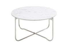 Runder Couchtisch NOBLE 65cm weiß Marmor abnehmbare Tischplatte klappbar silber Metall