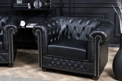 Design Sessel CHESTERFIELD 110cm matt schwarz Knopfheftung Federkern