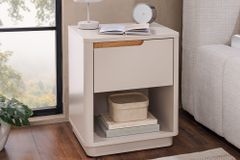 Design Nachtschrank LIV 55cm cashmere weiß mit Schublade und offenem Fach