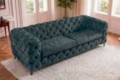 Chesterfield Sofa MODERN BAROCK 235cm petrol Samt 3-Sitzer Couch Federkern