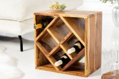 Massivholz Weinregal CUBUS 40cm braun Sheesham stone finish Beistelltisch handmade