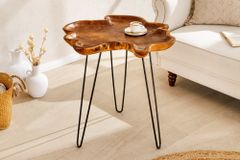 Einzigartiger Beistelltisch WILD 65cm natur Teakholz Hairpin Legs Couchtisch