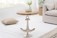 Maritimer Beistelltisch SEVEN SEAS 50cm silber Anker-Design rund Mangoholz Metall