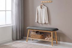 Stilvolle Schuhbank ZEN-BO 90cm natur grau Bambus Regal Sitzbank mit Stauraum