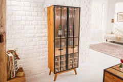 Massive Vitrine SEVEN SEAS 150cm natur Pinie Industrial-Türen Metall Barschrank