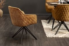 Drehbarer Design Stuhl EUPHORIA senfgelb Samt mit Armlehne Metallgestell schwarz