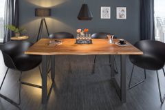 Massivholz Esstisch MAMMUT 140cm Wild-Akazie Baumkante Industrial Design 2,6cm Tischplatte