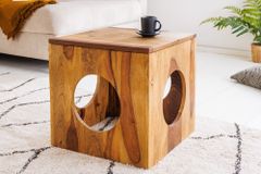 Massivholz Beistelltisch CUBUS 40cm Sheesham stone finish Hocker