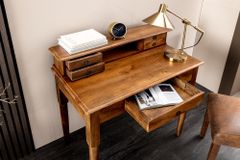 Design Sekretär HEMINGWAY M 90cm braun massiv Mangoholz honey finish Schreibtisch